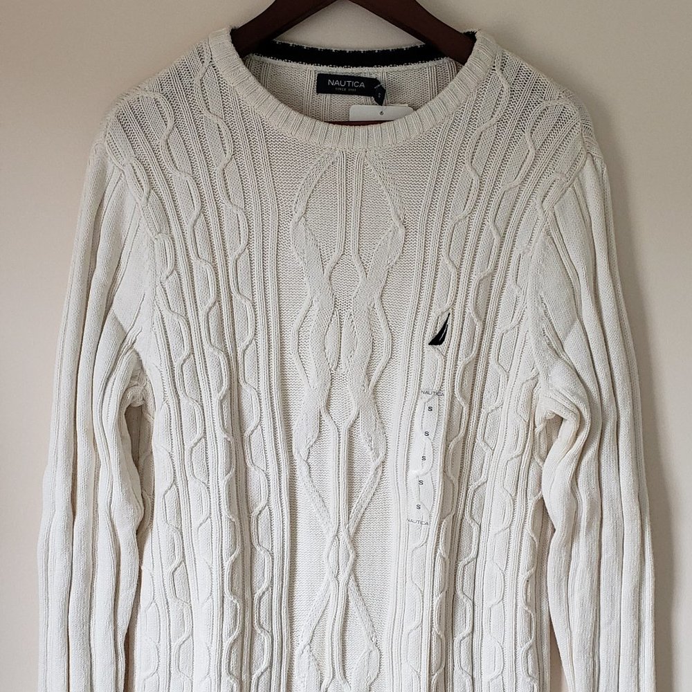 New - Nautica White Fisherman Sweater SIZE Small